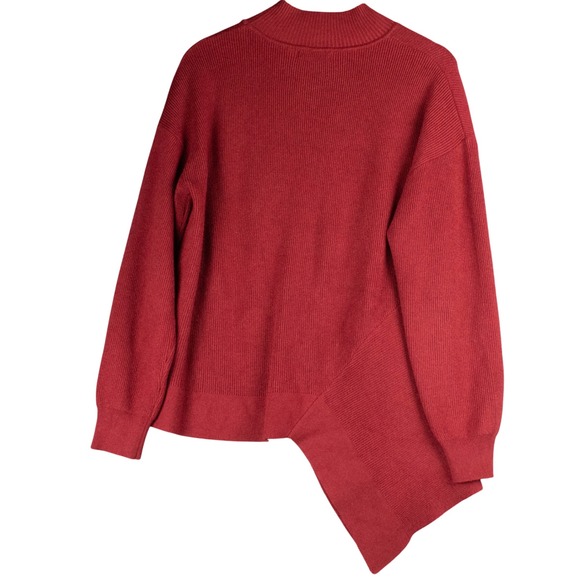 Patrizia Luca Women's Large Red Mock Neck Chunky Knit Asymmetrical Sweater - Picture 2 of 6